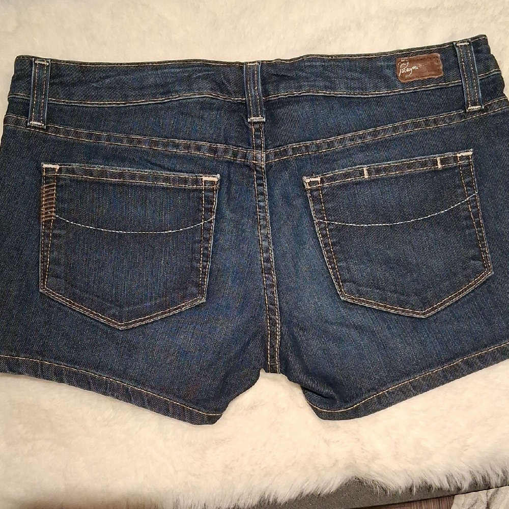 PAIGE Blue Denim Shorts with Patterned Waistband